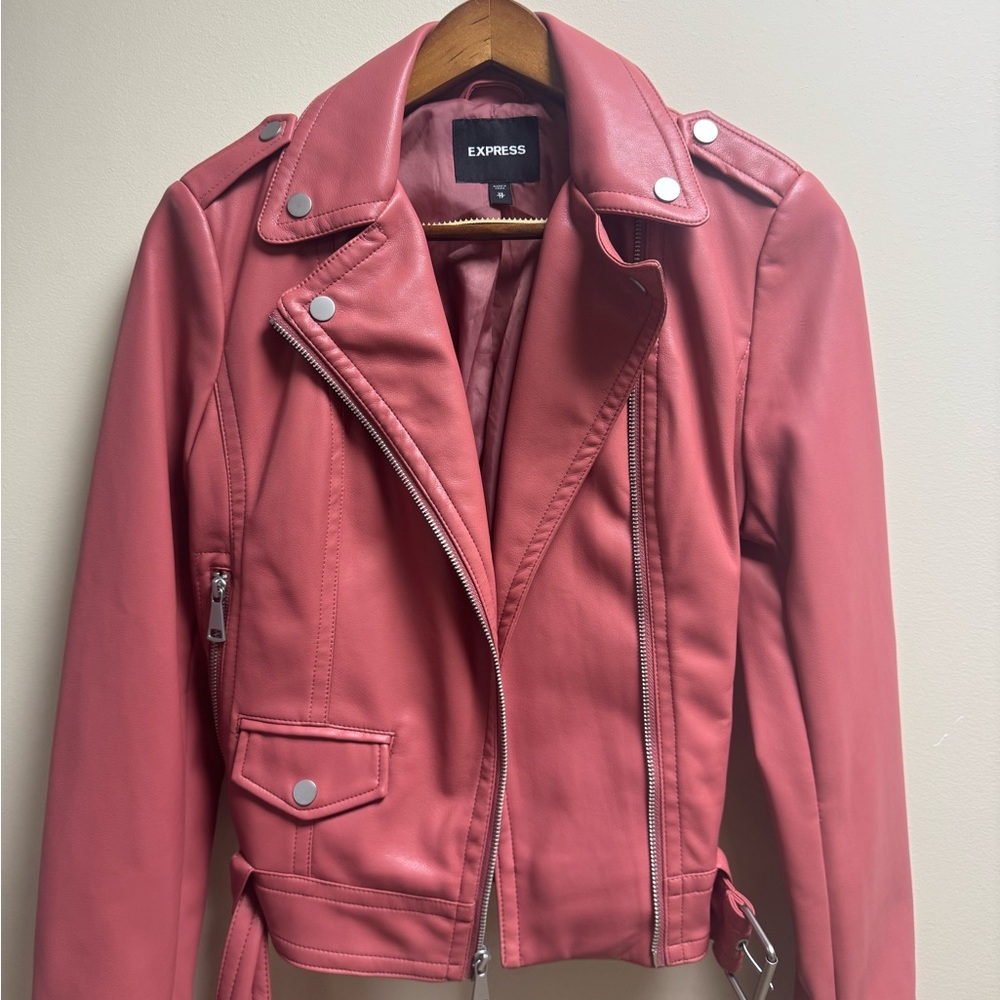 Express Women's Coral Leather Moto Jacket
